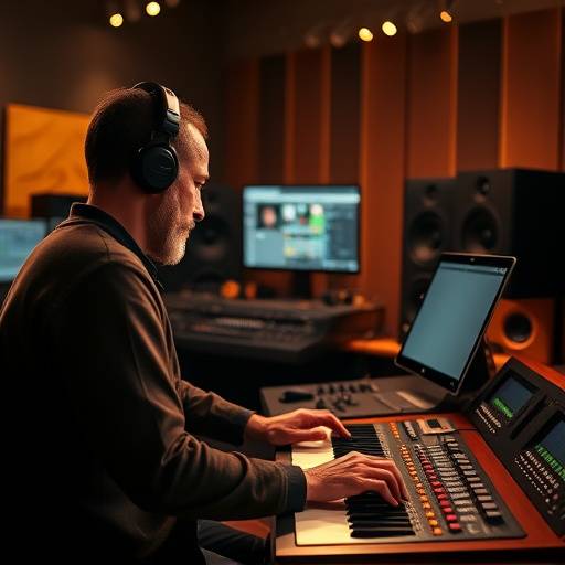 Mastering engineer working in a mastering suite with high-end audio equipment